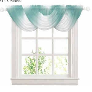 Teal and white window valance set of three, New